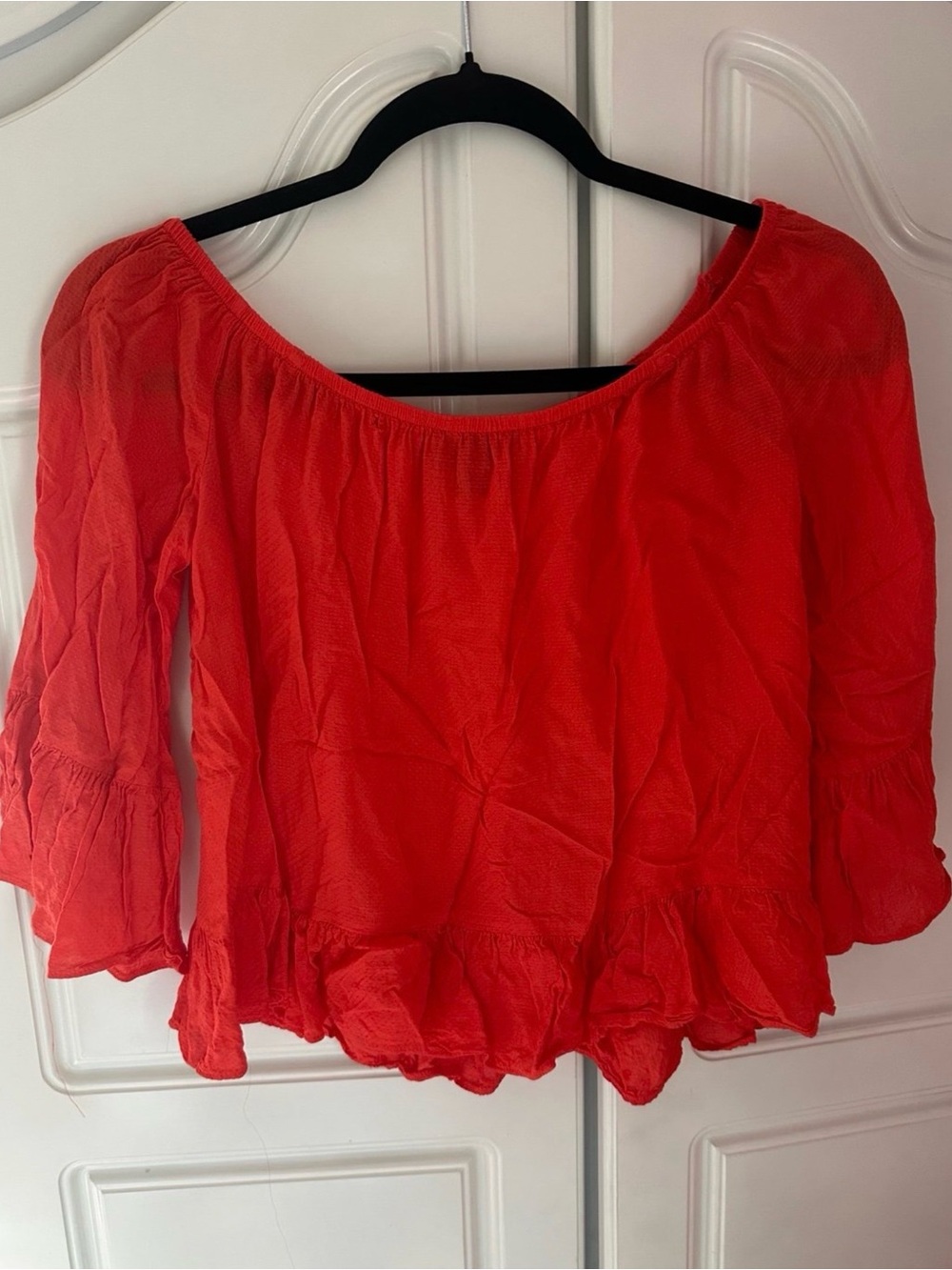 Atmosphere Red Off Shoulder Ruffle Crop Top Size 4